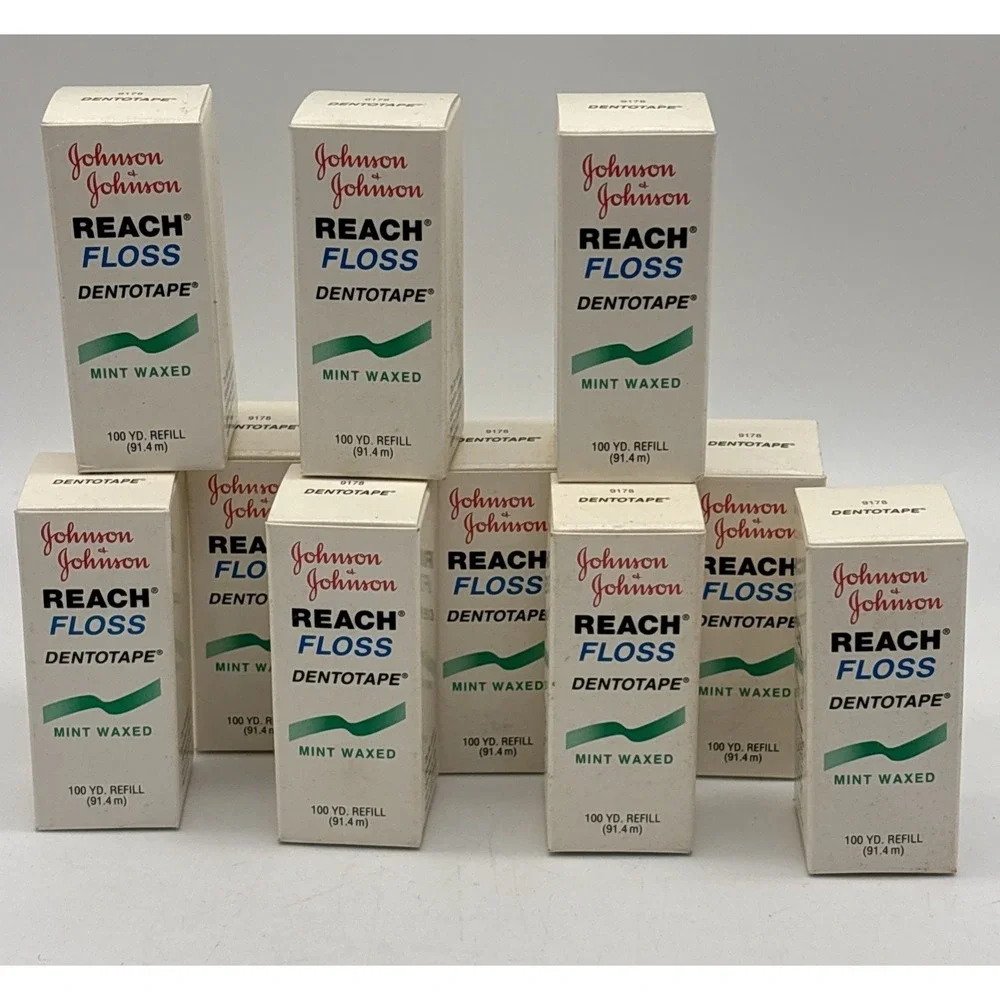 VTG Johnson & Johnson MINT Waxed Dental Floss REFILL Spools 100yd x 10 Packs